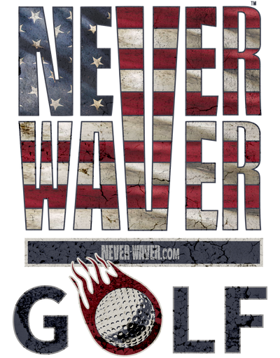 Never Waver Golf American flag apparel, patriotic clothing brand, USA-made streetwear, motivational shirts, Never Waver clothing