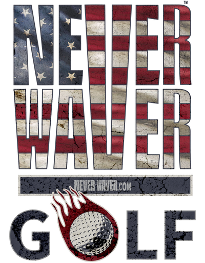 Never Waver Golf American flag apparel, patriotic clothing brand, USA-made streetwear, motivational shirts, Never Waver clothing