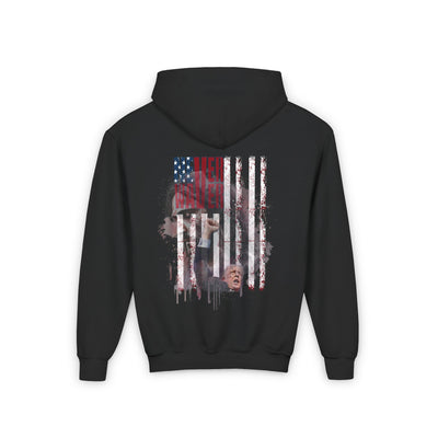 Never Waver Trump Fist Pump W Jesus Protection Vintage-Inspired Youth Hoodie with American Flag Design - Never Waver