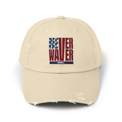 Unisex Distressed Cap - 'Never Waver' Casual Hat for Everyday Style Patriotic - Never Waver