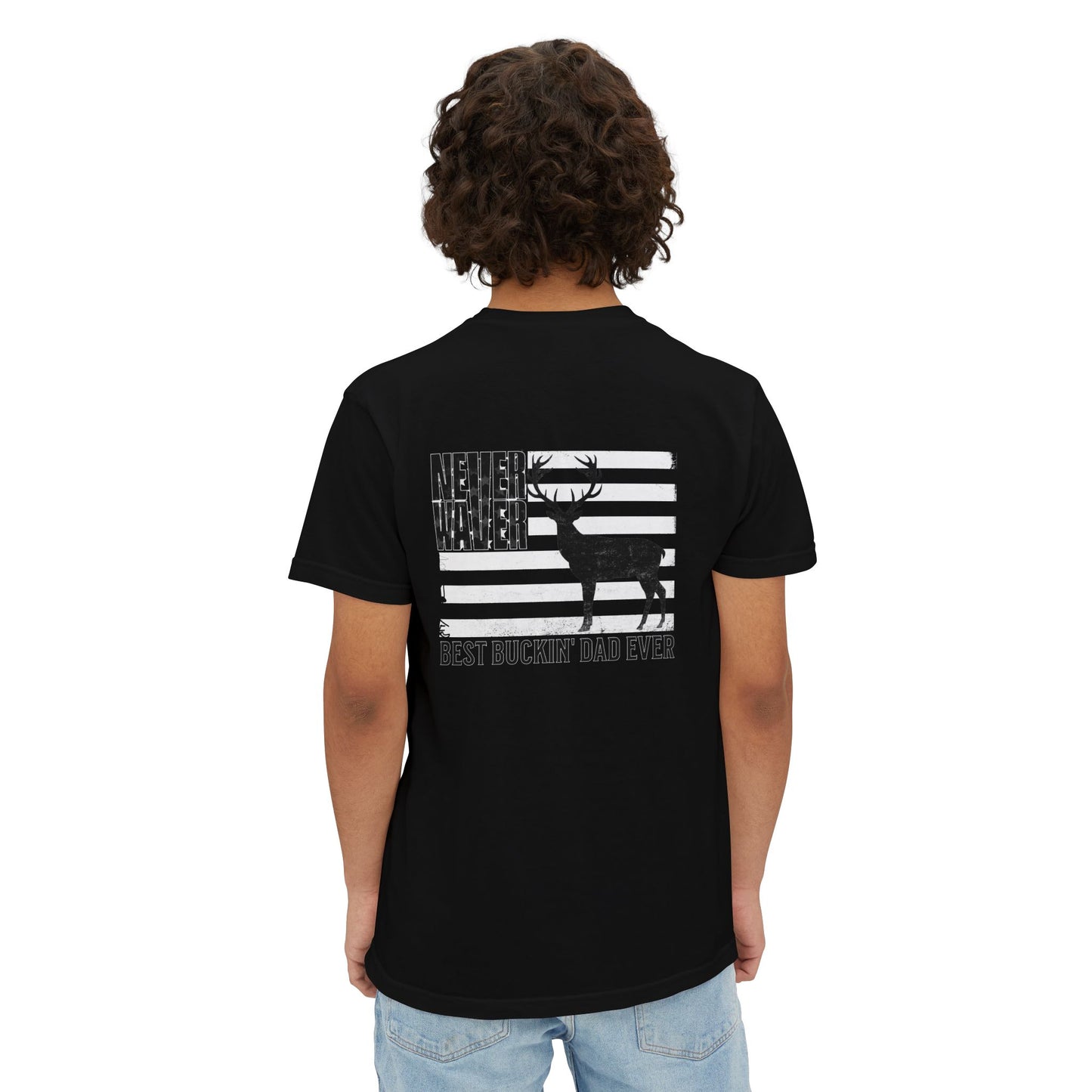 Unisex Garment-Dyed Pocket T-Shirt | "Never Waver Best Buckin' Dad Ever" Graphic Tee for Everyday Wear - Never Waver