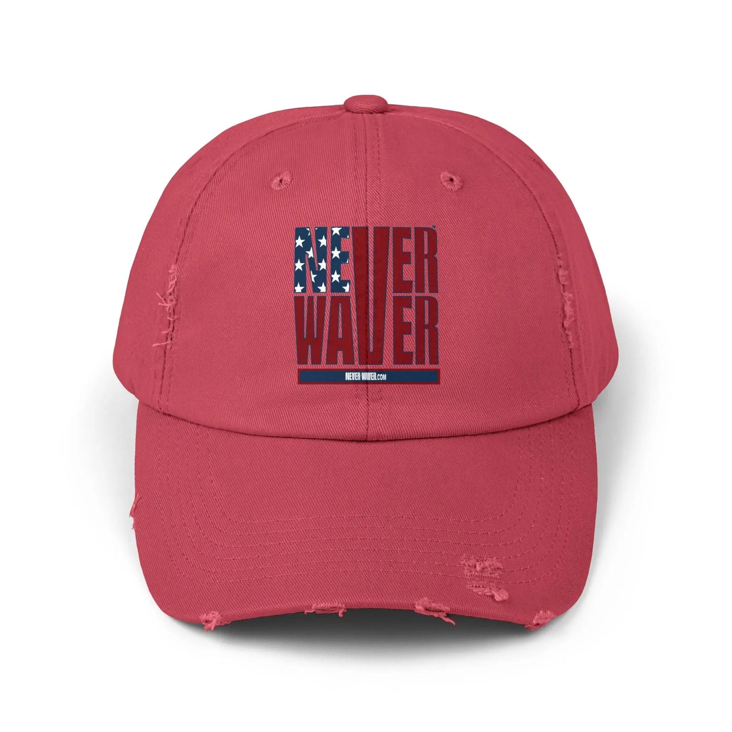 Unisex Distressed Cap - 'Never Waver' Casual Hat for Everyday Style Patriotic - Never Waver
