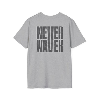 Never Waver” Jesus a bold, eye-catching design that reflects a steadfast faith and confidence in Christ. Unisex Soft style T-Shirt - Never Waver