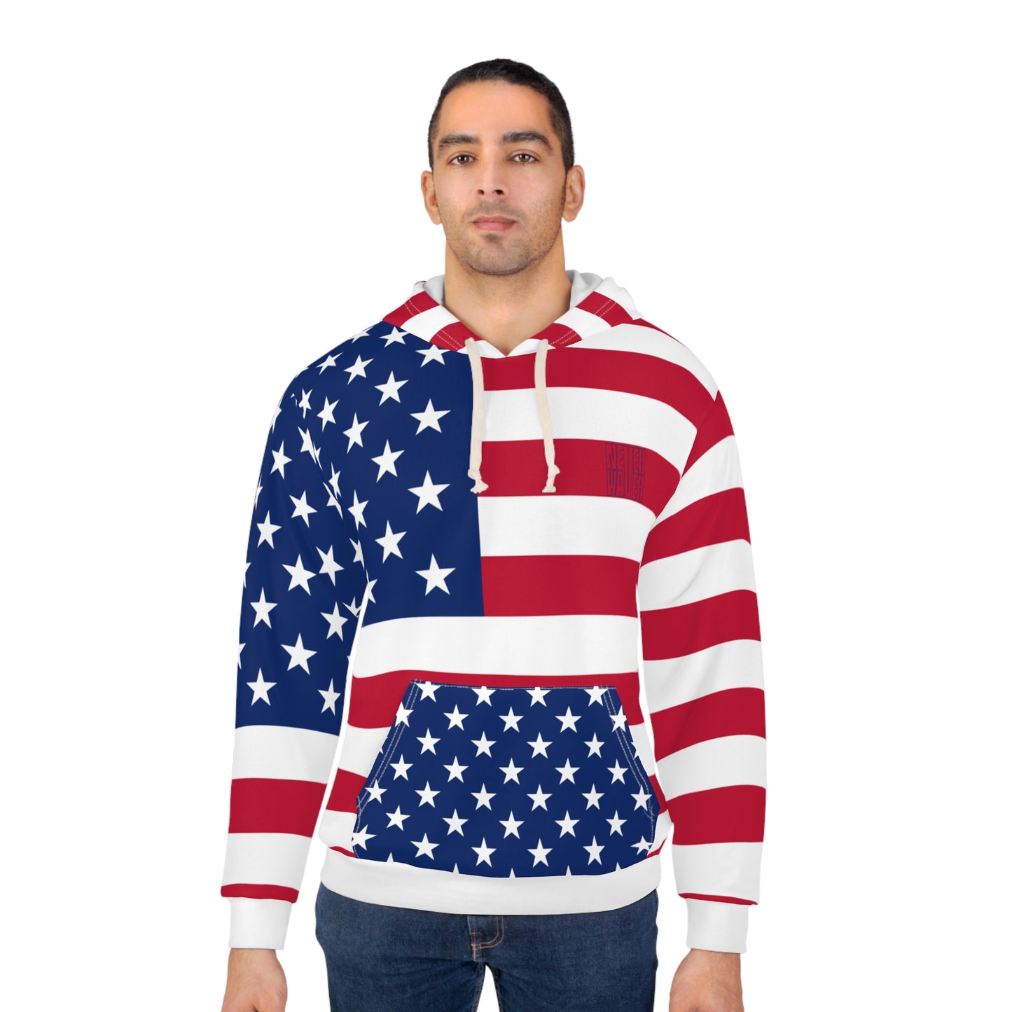 Patriotic Unisex Pullover Hoodie - Never Waver American Flag Design - Never Waver