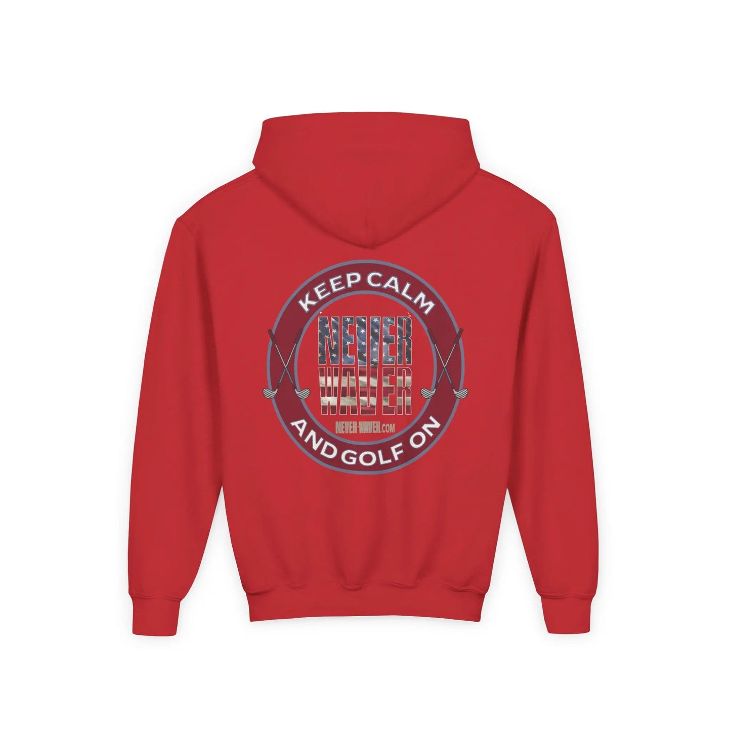 Youth Golf Hoodie - "Keep Calm Never Waver and Golf On" Sweatshirt for Young Golfers - Never Waver