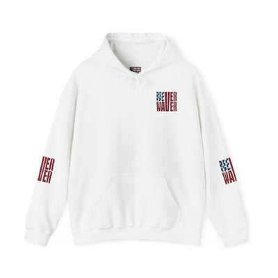 Unisex Heavy Blend™ Hooded Sweatshirt - Stylish Comfort with 'Never Waver Trump Fist Pump W Jesus Protection' Design - Never Waver