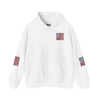 Unisex Heavy Blend™ Hooded Sweatshirt - Stylish Comfort with 'Never Waver Trump Fist Pump W Jesus Protection' Design - Never Waver