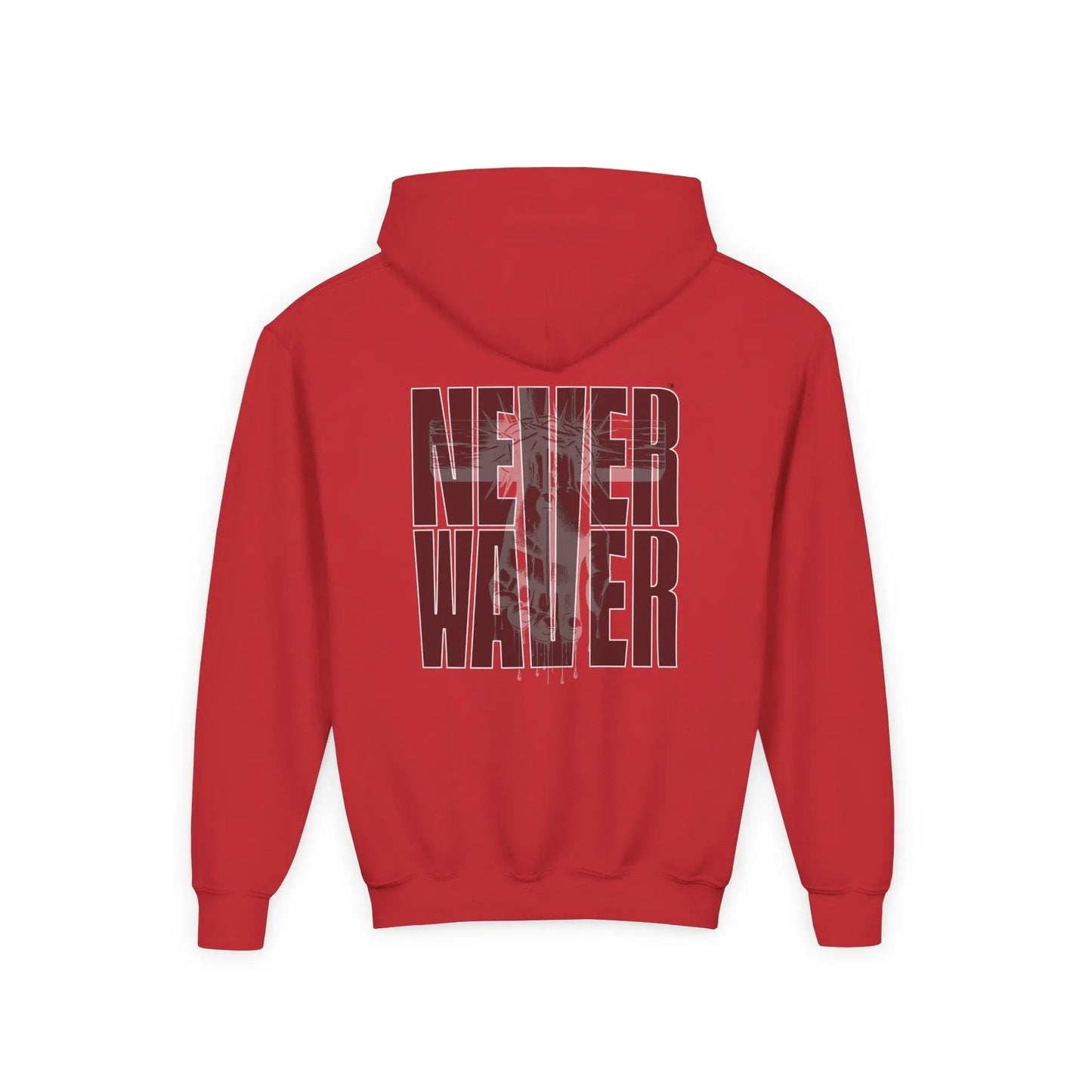 Hoodie - "Never Waver” Jesus a bold, eye-catching design that reflects a steadfast faith and confidence in Christ. " Sweatshirt for Young - Never Waver