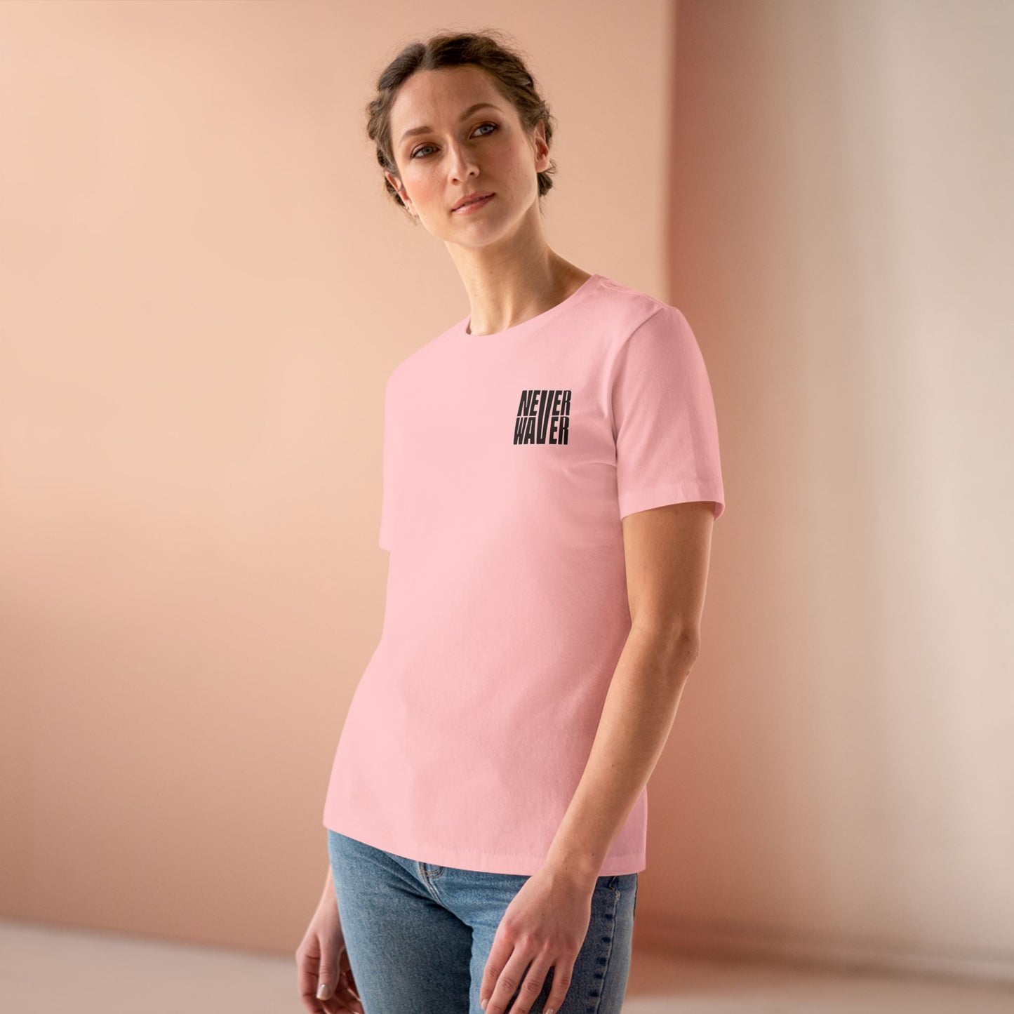 Never Waver” Jesus t-shirt might feature a bold, eye-catching design that reflects a steadfast faith and confidence in Christ. Women's Cotton Tee - Never Waver