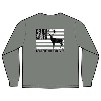 Unisex Long Sleeve Pocket T-Shirt - Never Waver Best Buckin' Dad Ever Design - Never Waver