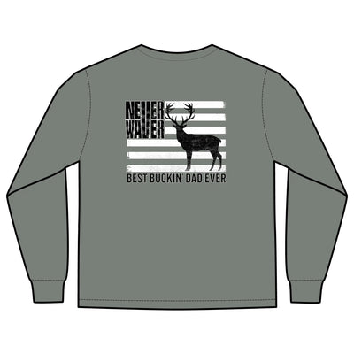 Unisex Long Sleeve Pocket T-Shirt - Never Waver Best Buckin' Dad Ever Design - Never Waver