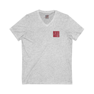 Unisex V-Neck Tee - Never Waver Inspirational Crew T-Shirt - Never Waver