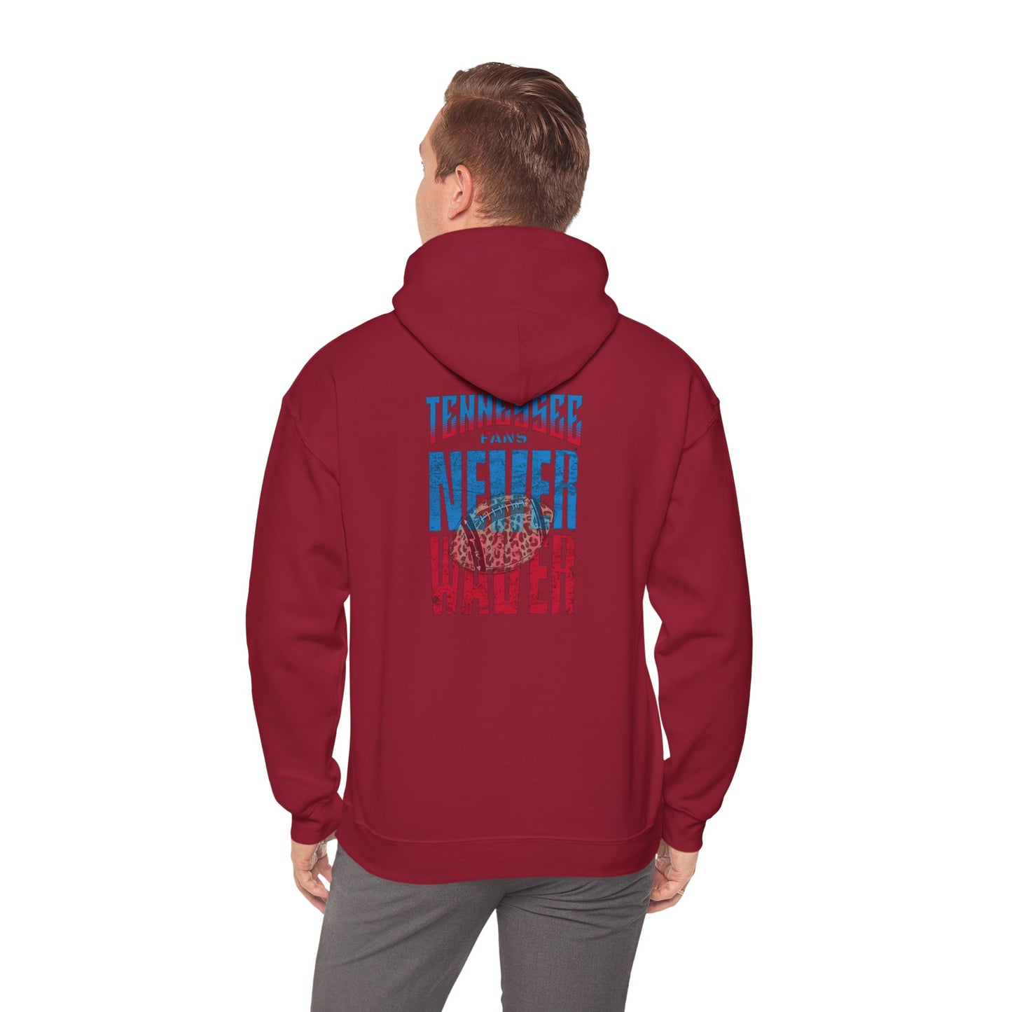 Unisex Heavy Blend™ Hooded Sweatshirt - 'Tennessee Fans Never Waver W Leopard Football' Casual Comfort for Team Fans - Never Waver