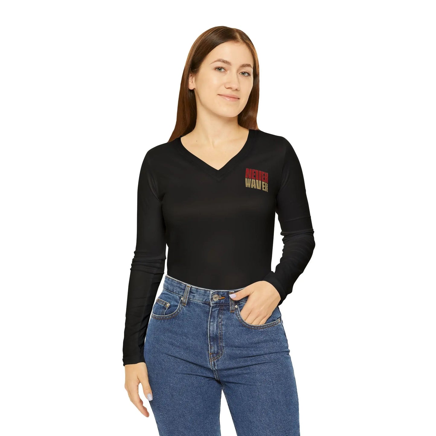 San Francisco Fans Never Waver With Leopard Football Women's Long Sleeve V-neck Shirt (AOP) - Never Waver