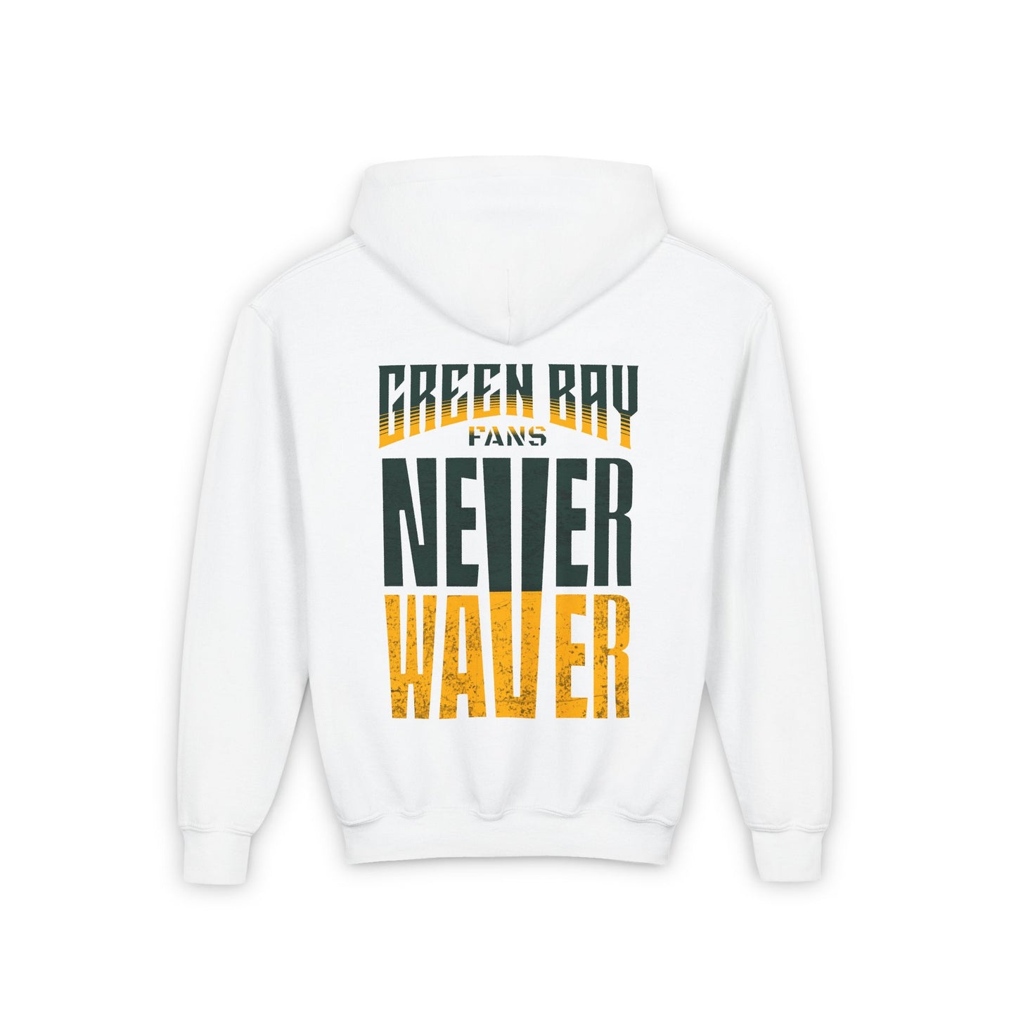 Green Bay Fans Never Waver Youth Heavy Blend Hooded Sweatshirt - Never Waver