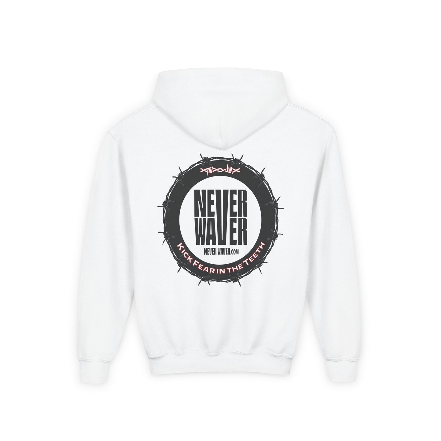 NEVER WAVER KICK FEAR IN THE TEETH Youth Heavy Blend Hooded Sweatshirt - Never Waver