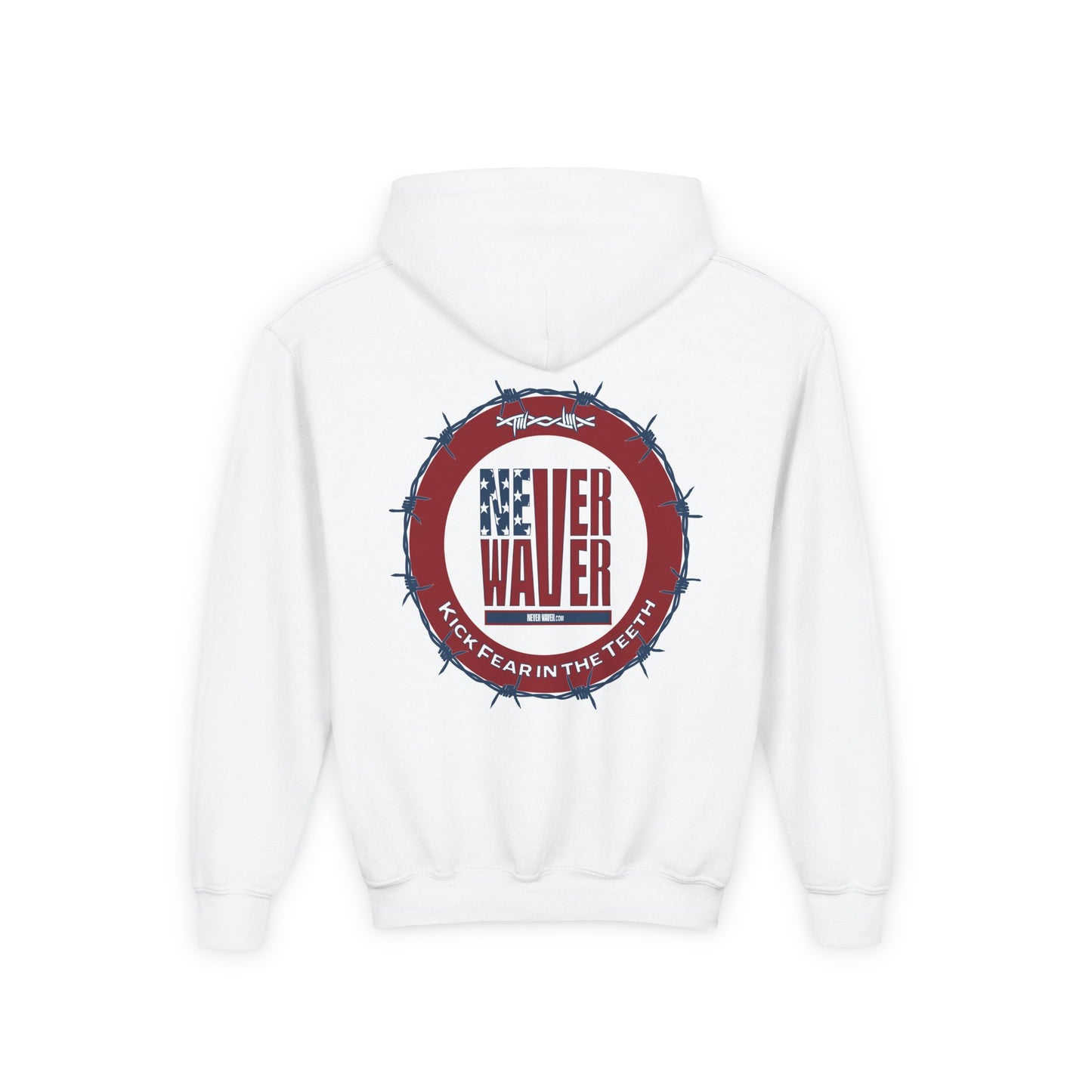 NEVER WAVER KICK FEAR IN THE TEETH Youth Heavy Blend Hooded Sweatshirt - Never Waver