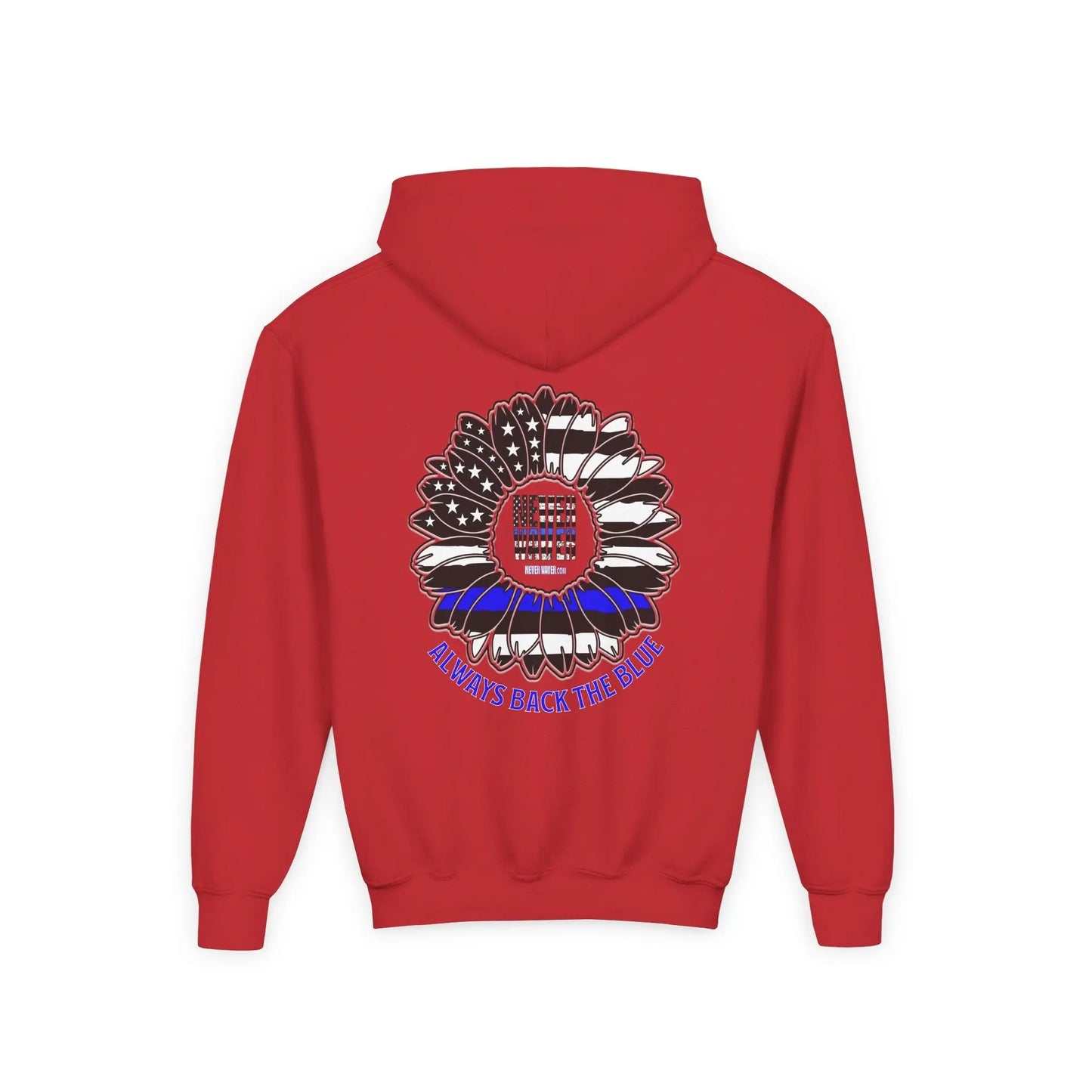 True Americans Never Waver They Always Back The Blue Vintage-Inspired Youth Hoodie with American Flag Design - Never Waver