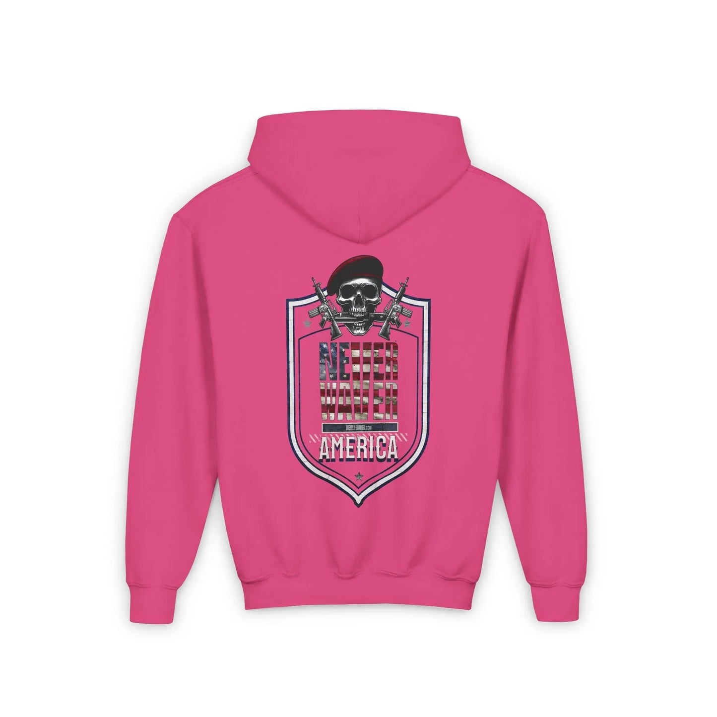 Youth Heavy Blend Hoodie - "Never Waver America" Motivational Sweatshirt - Never Waver