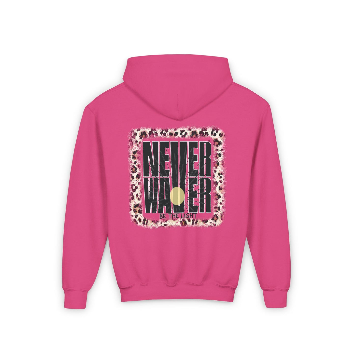 Youth Heavy Blend Hoodie - "NEVER WAVER Be The Light Design" Motivational Sweatshirt - Never Waver
