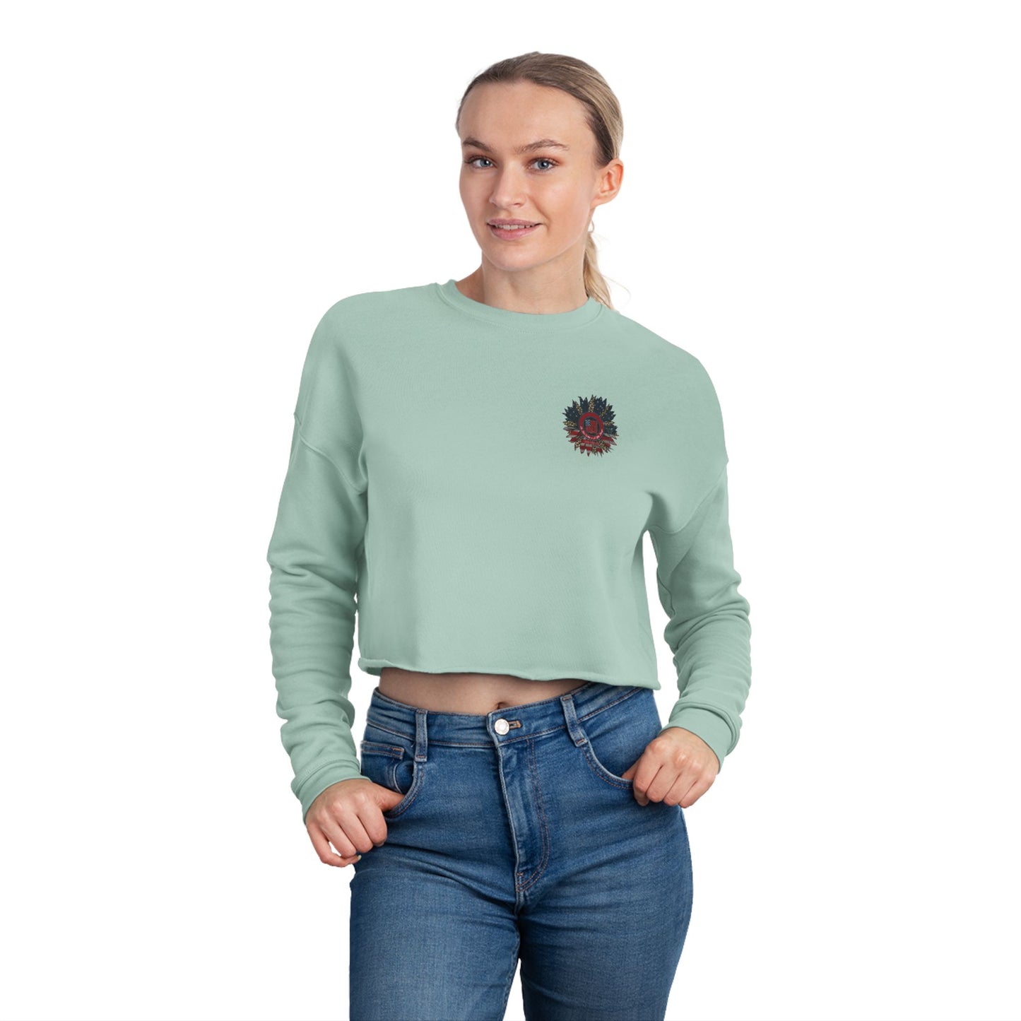 Never Waver Be Red White and A Little Bougie, Women's Cropped Sweatshirt - Bohemian Floral Design for Cozy Style - Never Waver