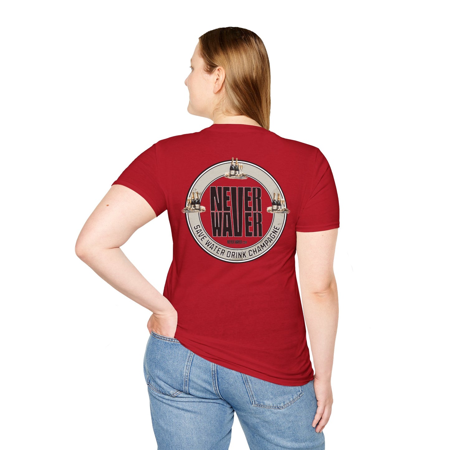 Never Waver Save Water Drink Champagne Unisex Soft style T-Shirt - Never Waver