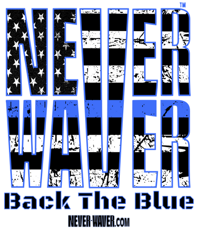 Never Waver Back The Blue American flag apparel, patriotic clothing brand, USA-made streetwear, motivational shirts, Never Waver clothing