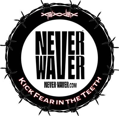 NEVER WAVER KICK FEAR IN THE TEETH&nbsp;motivational clothing, inspirational apparel, positive mindset shirts, empowerment hoodies, Never Waver brand, motivational quotes shirts, self-growth apparel, resilience clothing, mental strength clothing