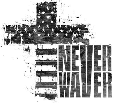 Never Waver American Cross American flag apparel, patriotic clothing brand, USA-made streetwear, motivational shirts, Never Waver clothing