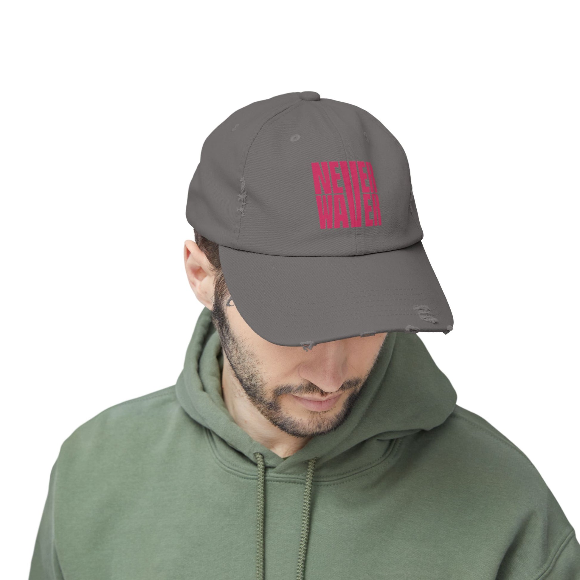 Unisex Distressed Cap - 'Never Waver' Motivational Hat - Never Waver