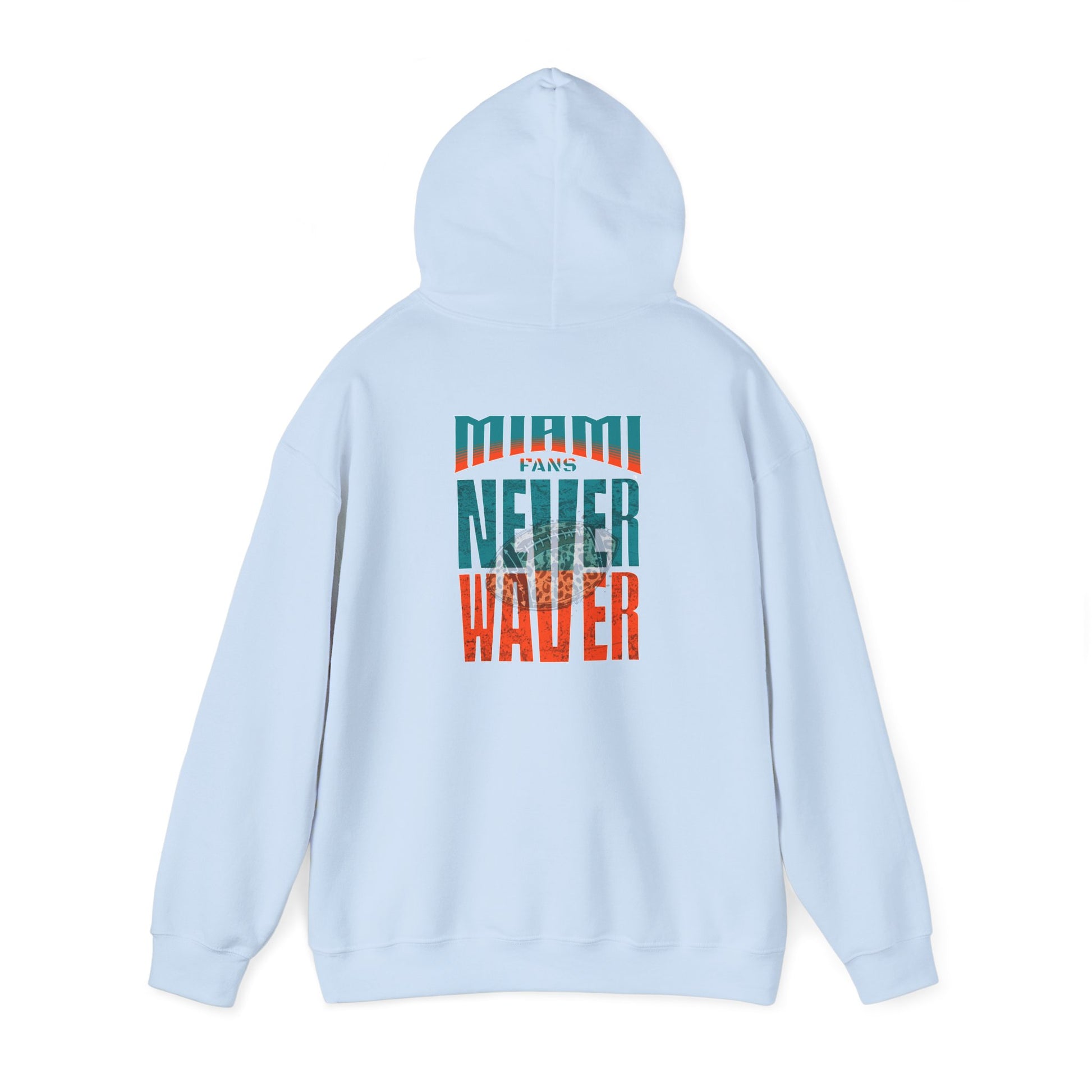 Unisex Heavy Blend™ Hooded Sweatshirt -Miami Fans  NEVER WAVER w Leopard Football | Cozy Streetwear for Every Day - Never Waver