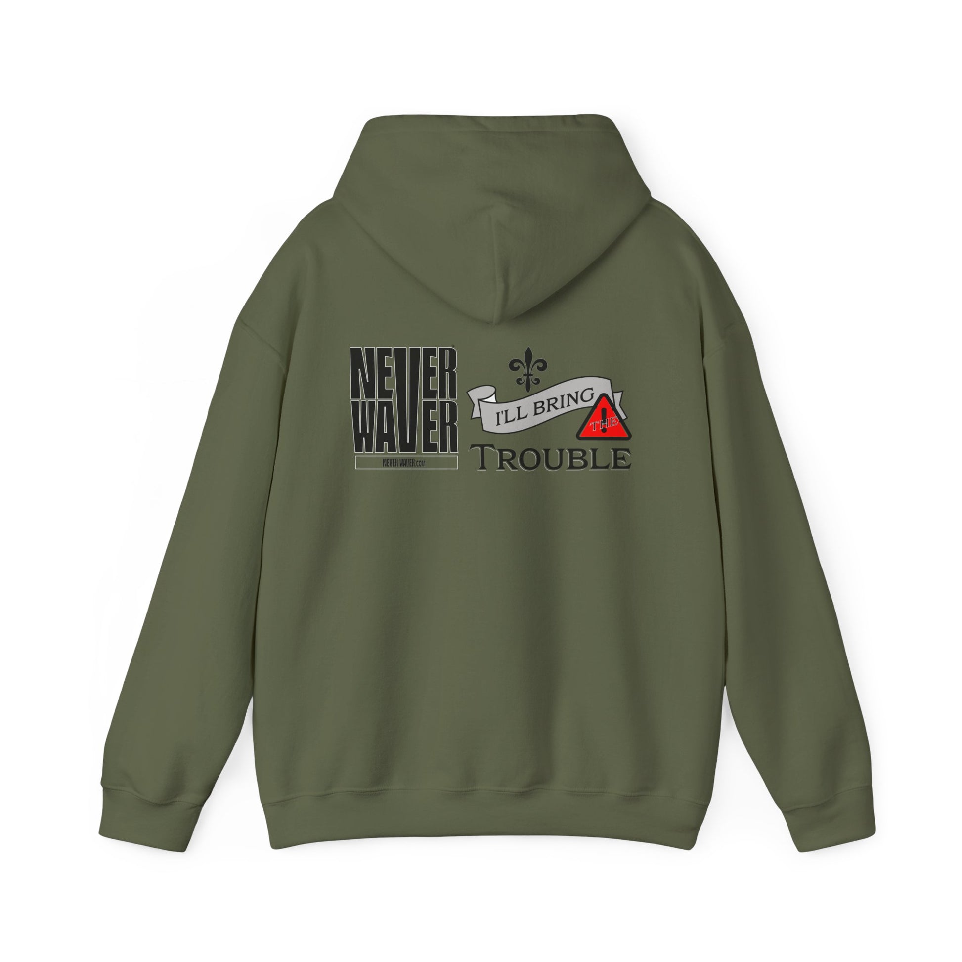 Unisex Heavy Blend™ Hooded Sweatshirt - "Never Waver I'll Bring The Trouble" Inspirational Hoodie - Never Waver
