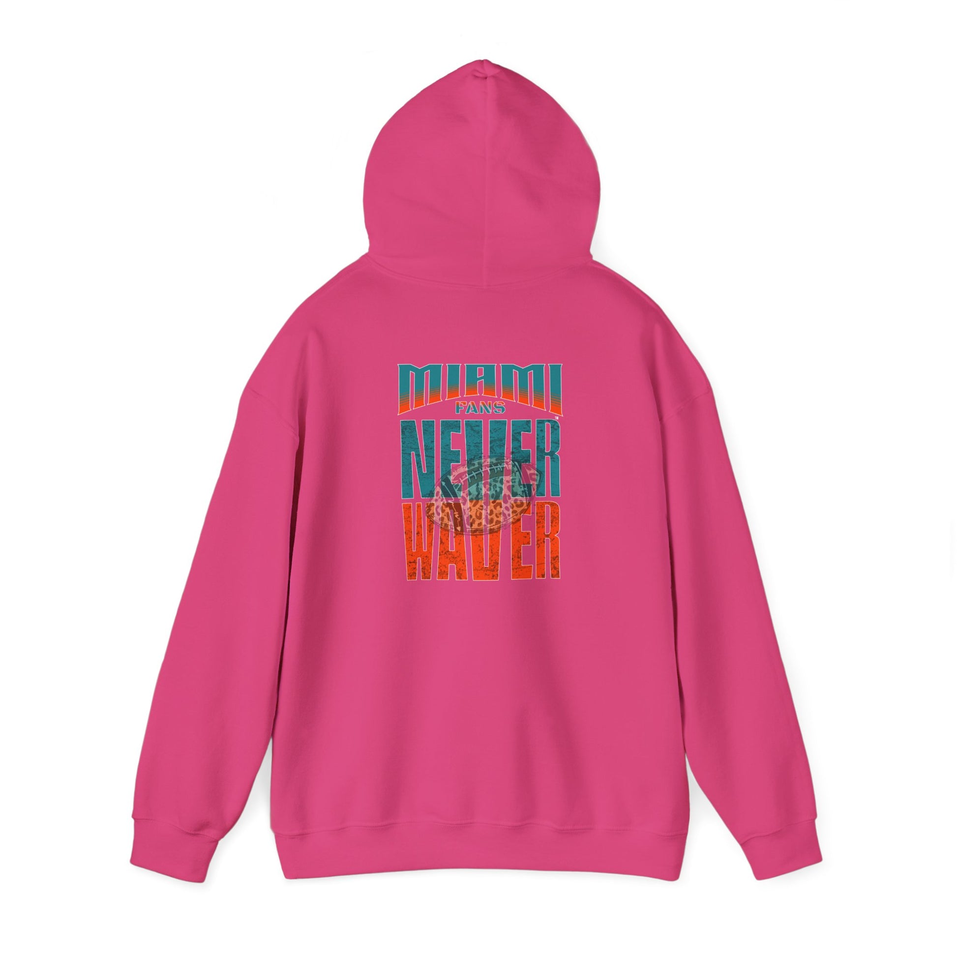 Unisex Heavy Blend™ Hooded Sweatshirt -Miami Fans  NEVER WAVER w Leopard Football | Cozy Streetwear for Every Day - Never Waver