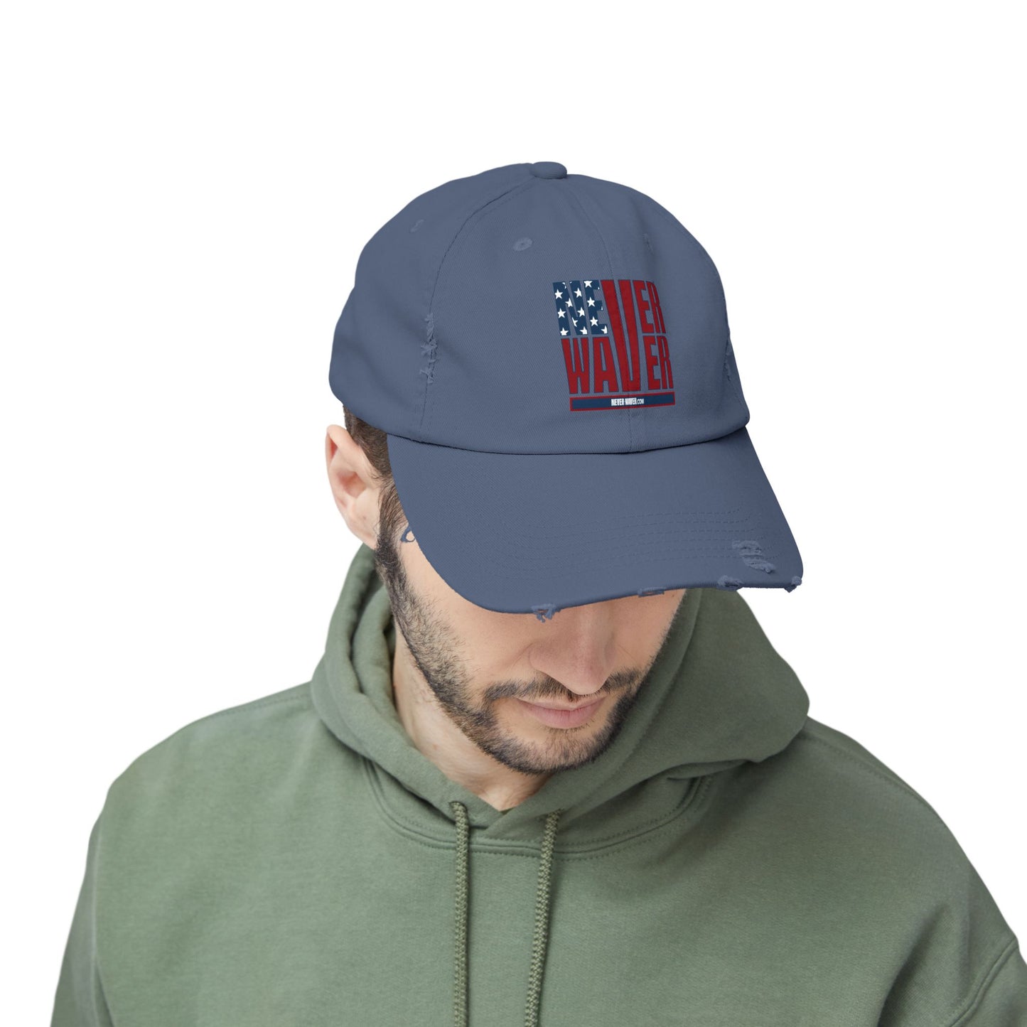 Unisex Distressed Cap - 'Never Waver' Casual Hat for Everyday Style Patriotic