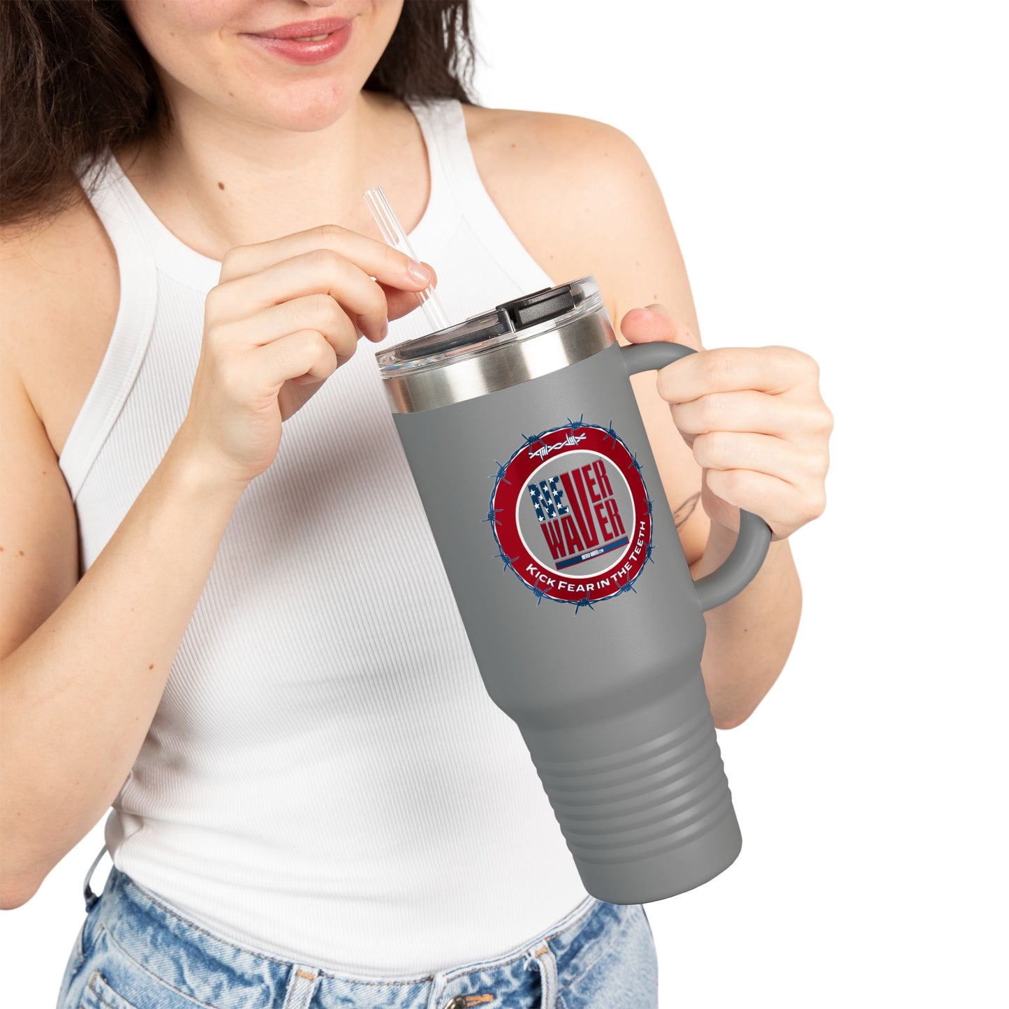 NEVER WAVER KICK FEAR IN THE TEETH Insulated Travel Mug, 40oz - Never Waver