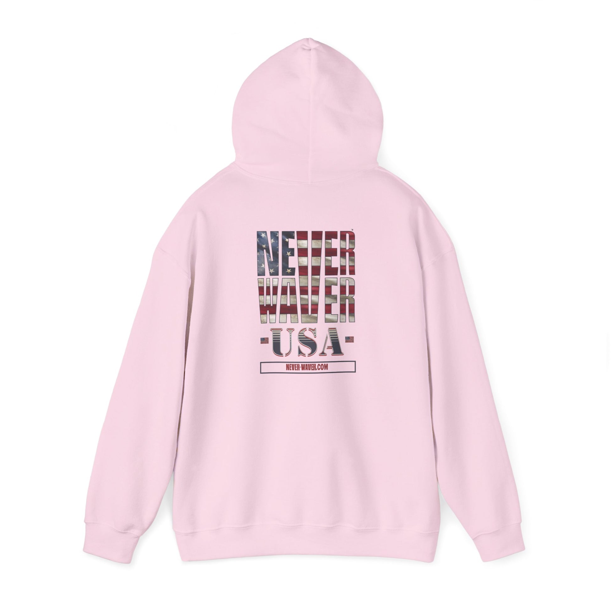Unisex Heavy Blend™ Hooded Sweatshirt - 'Never Waver' USA Flag Design - Never Waver
