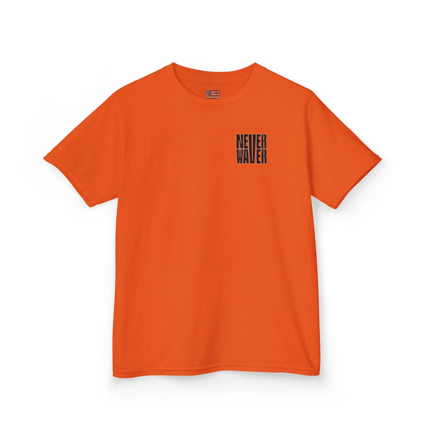 Kids Tee Never Waver” Jesus t-shirt might feature a bold, eye-catching design that reflects a steadfast faith and confidence in Christ.  - Never Waver