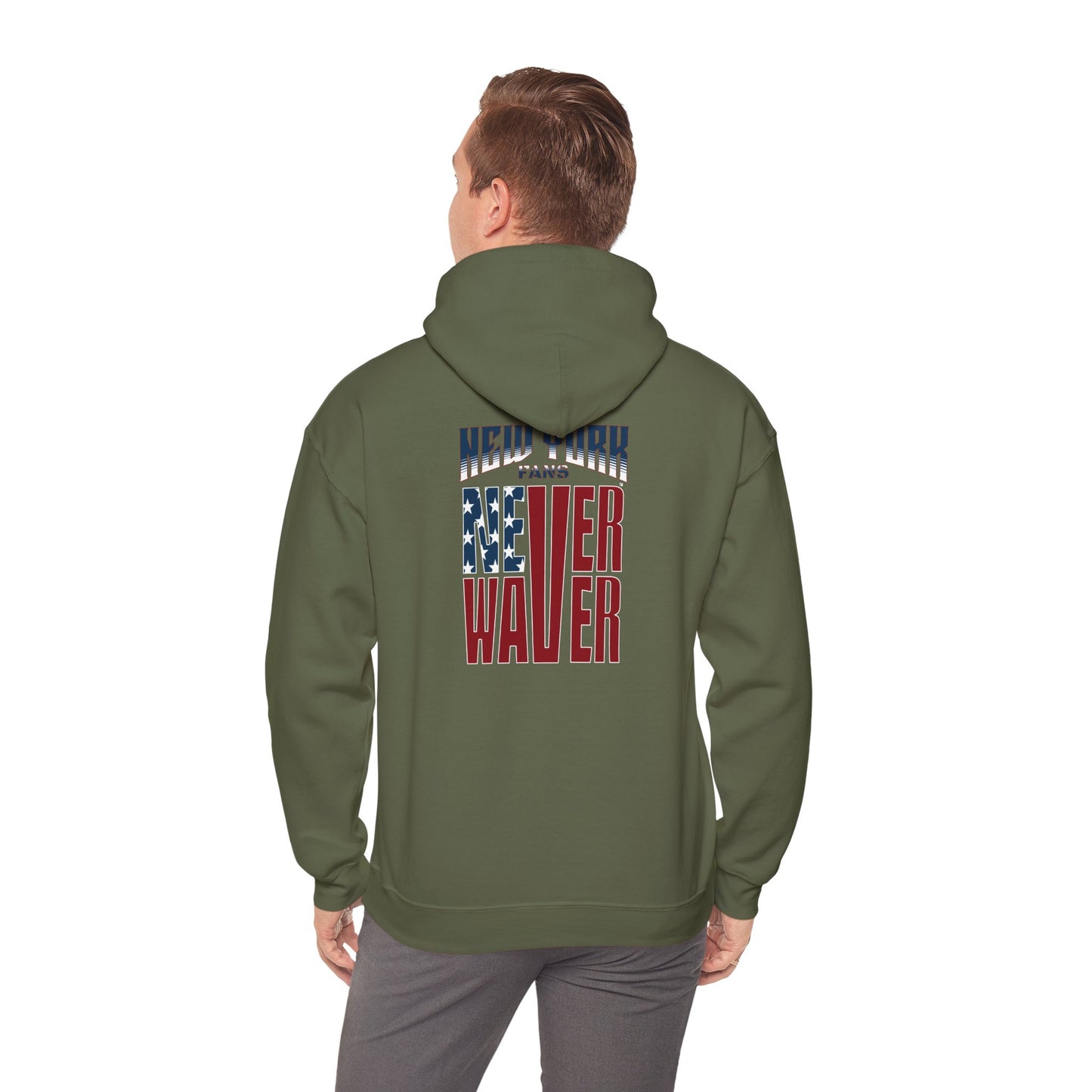 Unisex Heavy Blend™ Hoodie - 'New York Fans Never Waver' American Flag Design - Never Waver