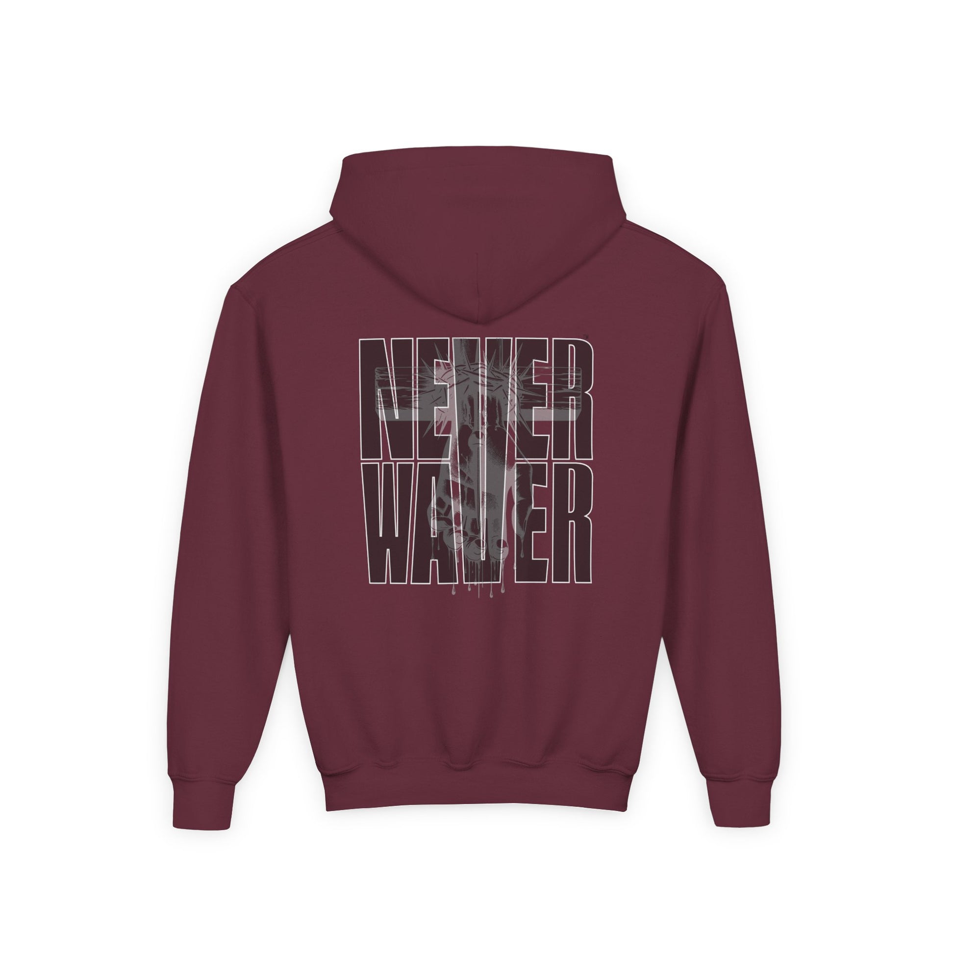 Hoodie - "Never Waver” Jesus a bold, eye-catching design that reflects a steadfast faith and confidence in Christ. " Sweatshirt for Young - Never Waver