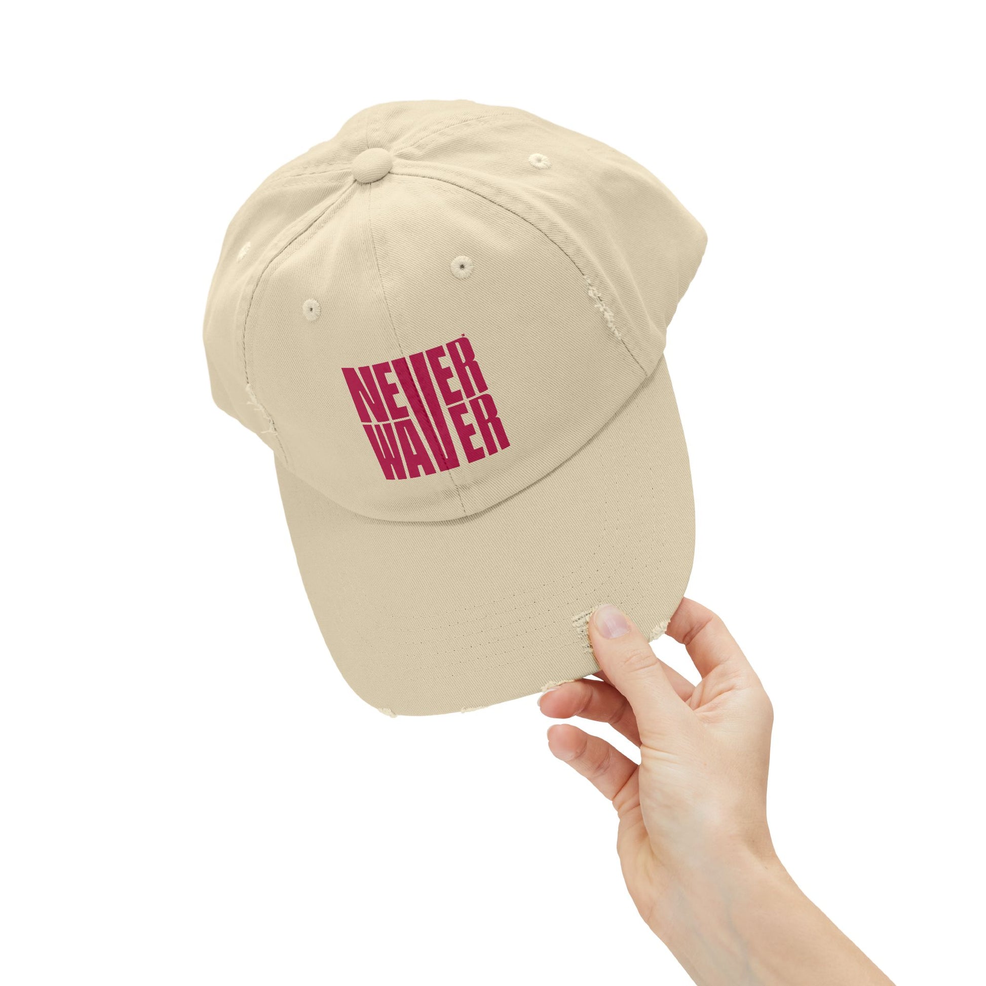 Unisex Distressed Cap - 'Never Waver' Motivational Hat - Never Waver