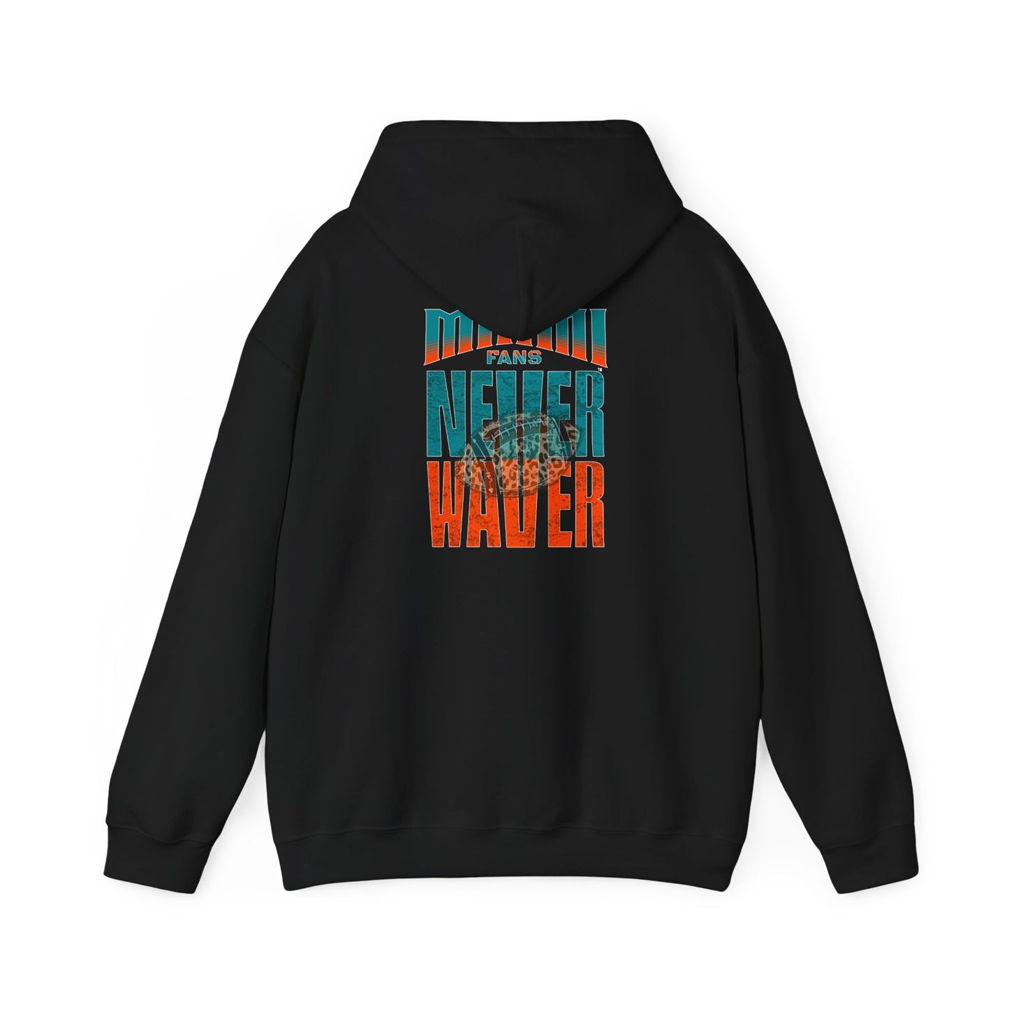 Unisex Heavy Blend™ Hooded Sweatshirt -Miami Fans  NEVER WAVER w Leopard Football | Cozy Streetwear for Every Day - Never Waver