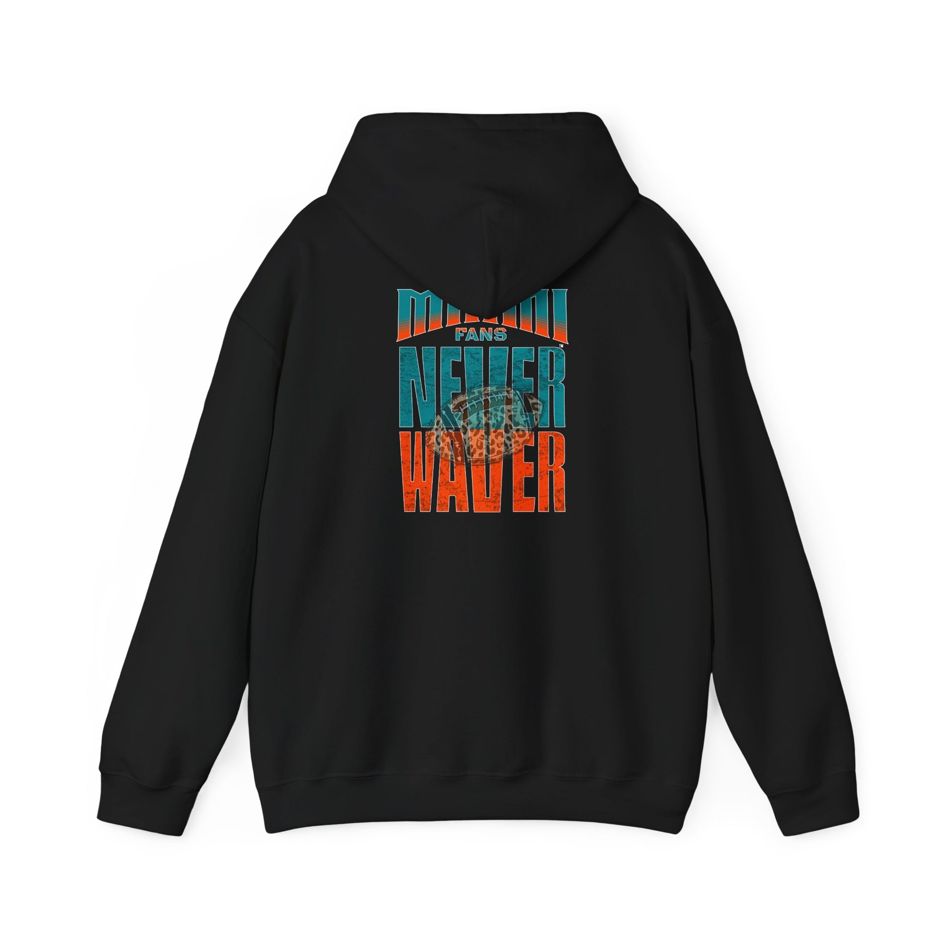 Unisex Heavy Blend™ Hooded Sweatshirt -Miami Fans  NEVER WAVER w Leopard Football | Cozy Streetwear for Every Day - Never Waver