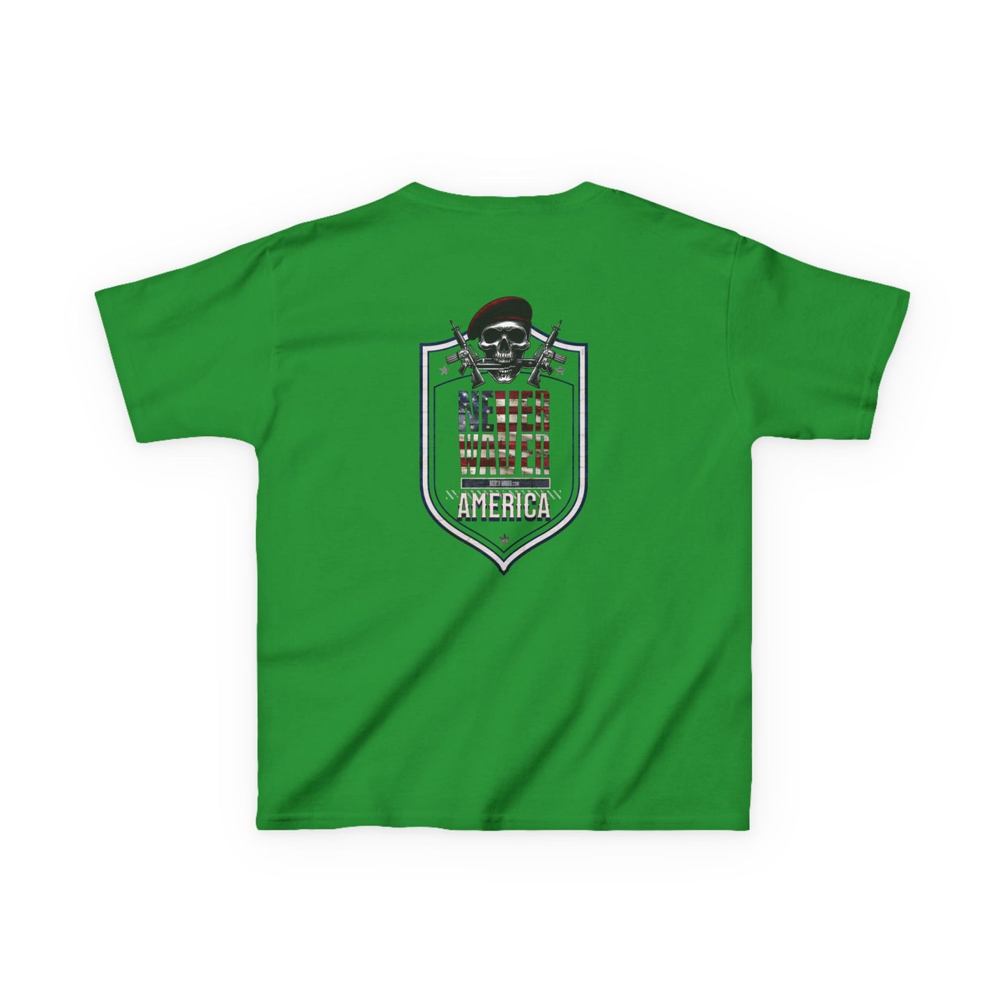 Patriotic Kids Heavy Cotton Tee - 'America Never Waver' USA Graphic Tee - Never Waver