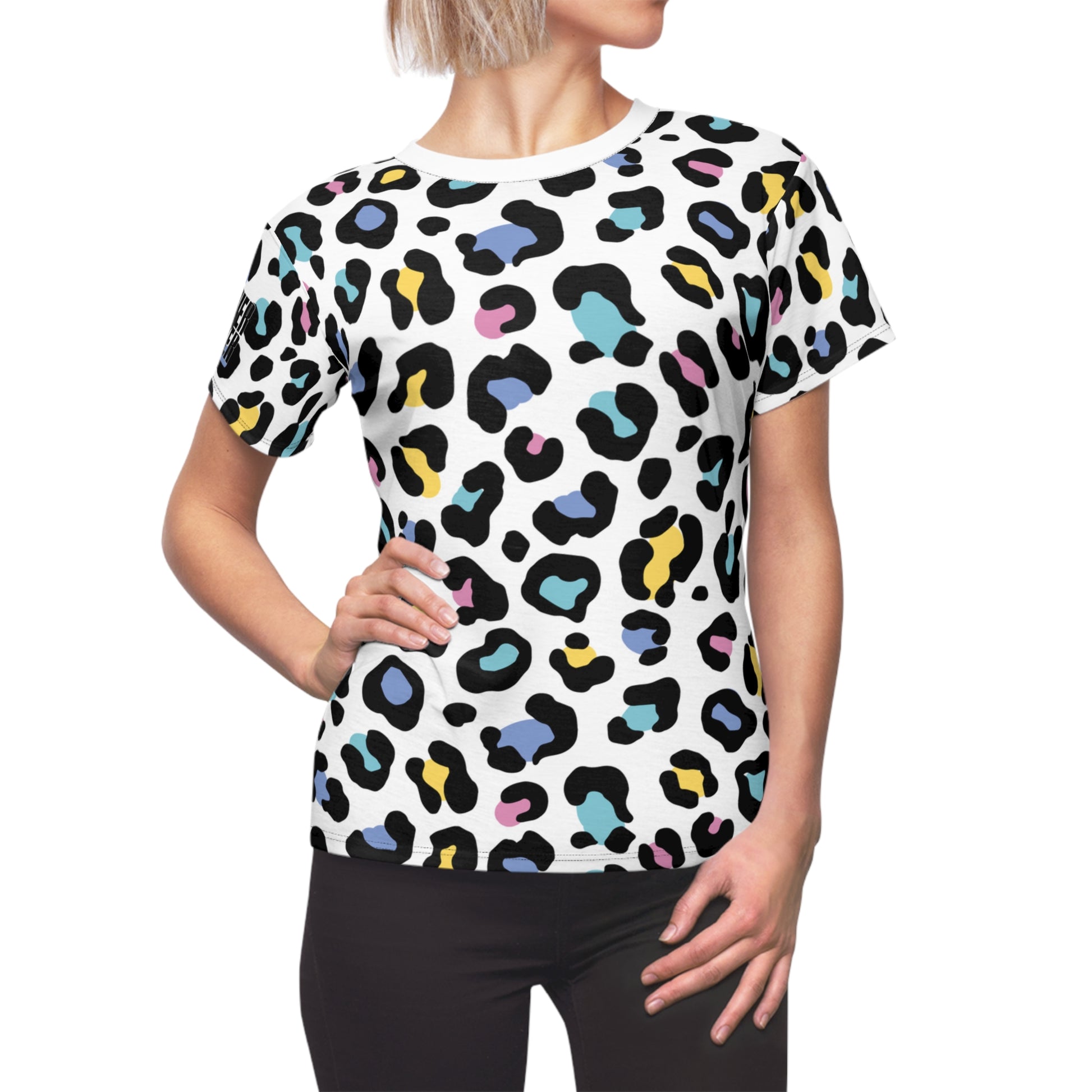 Never Waver Colorful Leopard Print Women's Cut & Sew Tee - Trendy Casual Top - Never Waver