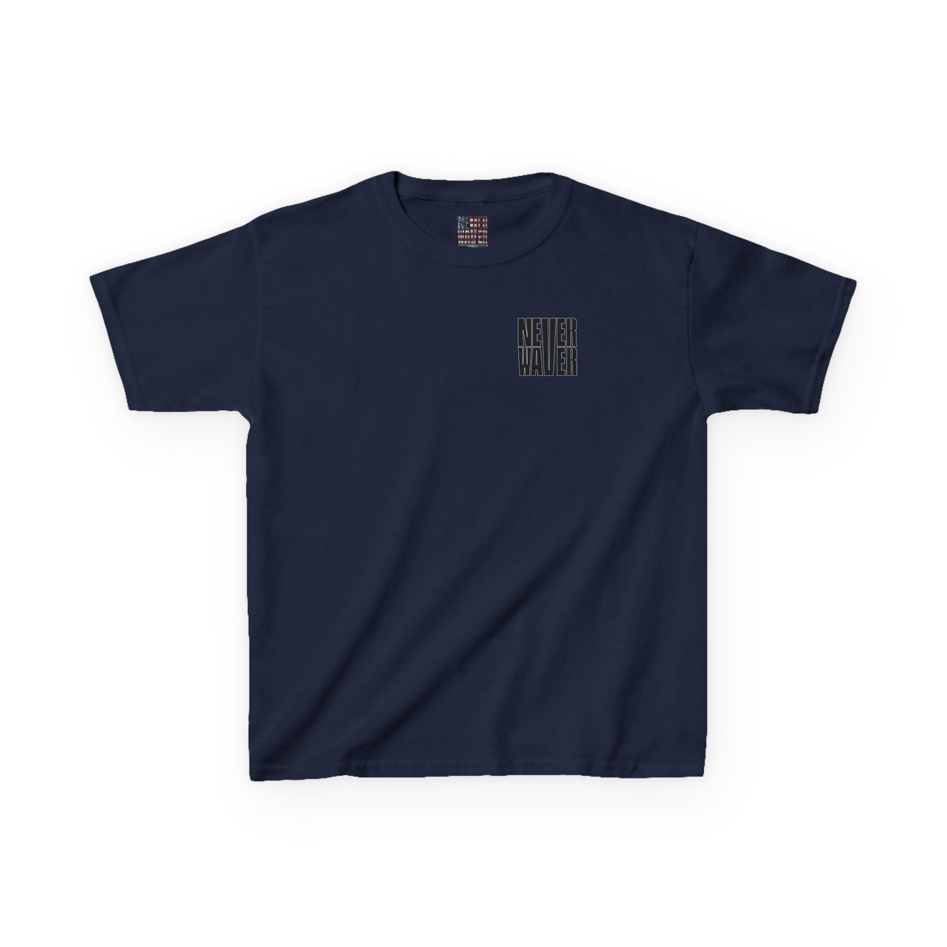 Kids Tee Never Waver” Jesus t-shirt might feature a bold, eye-catching design that reflects a steadfast faith and confidence in Christ.  - Never Waver