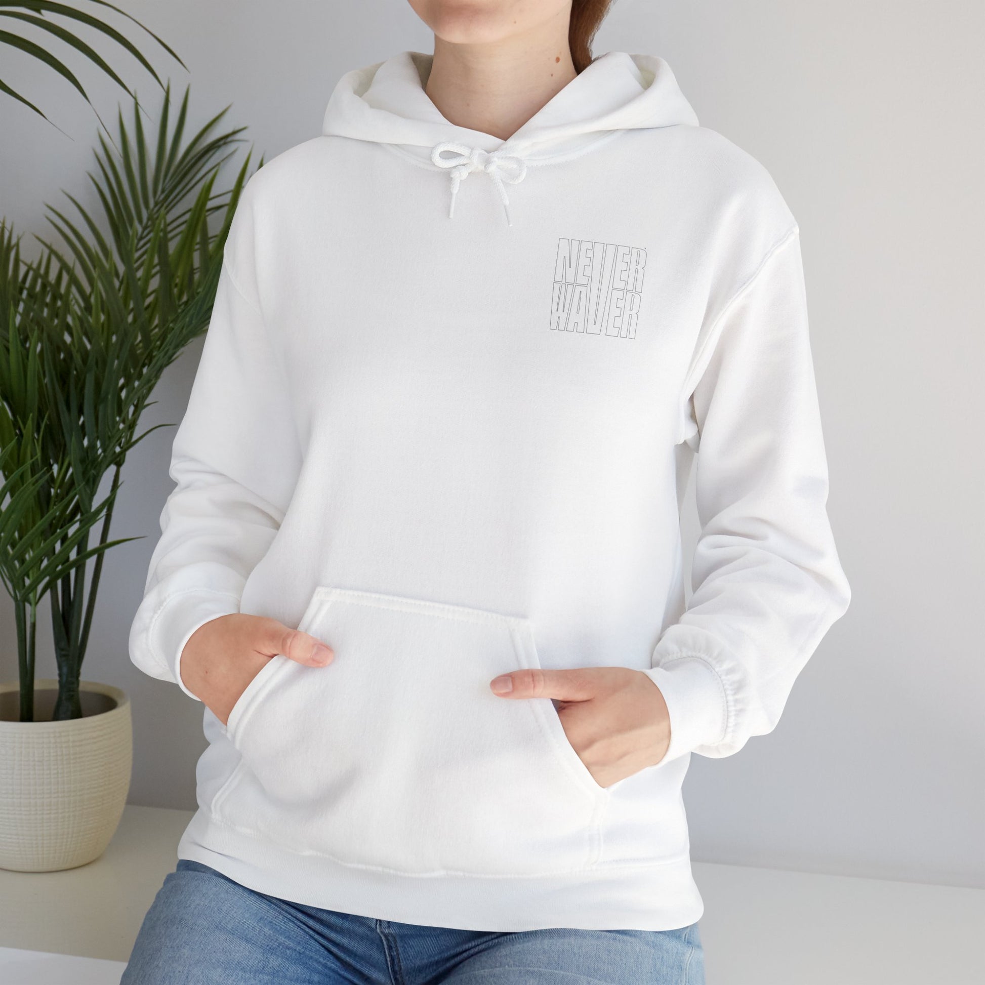Never Waver” Jesus a bold, eye-catching design that reflects a steadfast faith and confidence in Christ. Hoodie - Unisex Heavy Blend™ Sweatshirt - Never Waver