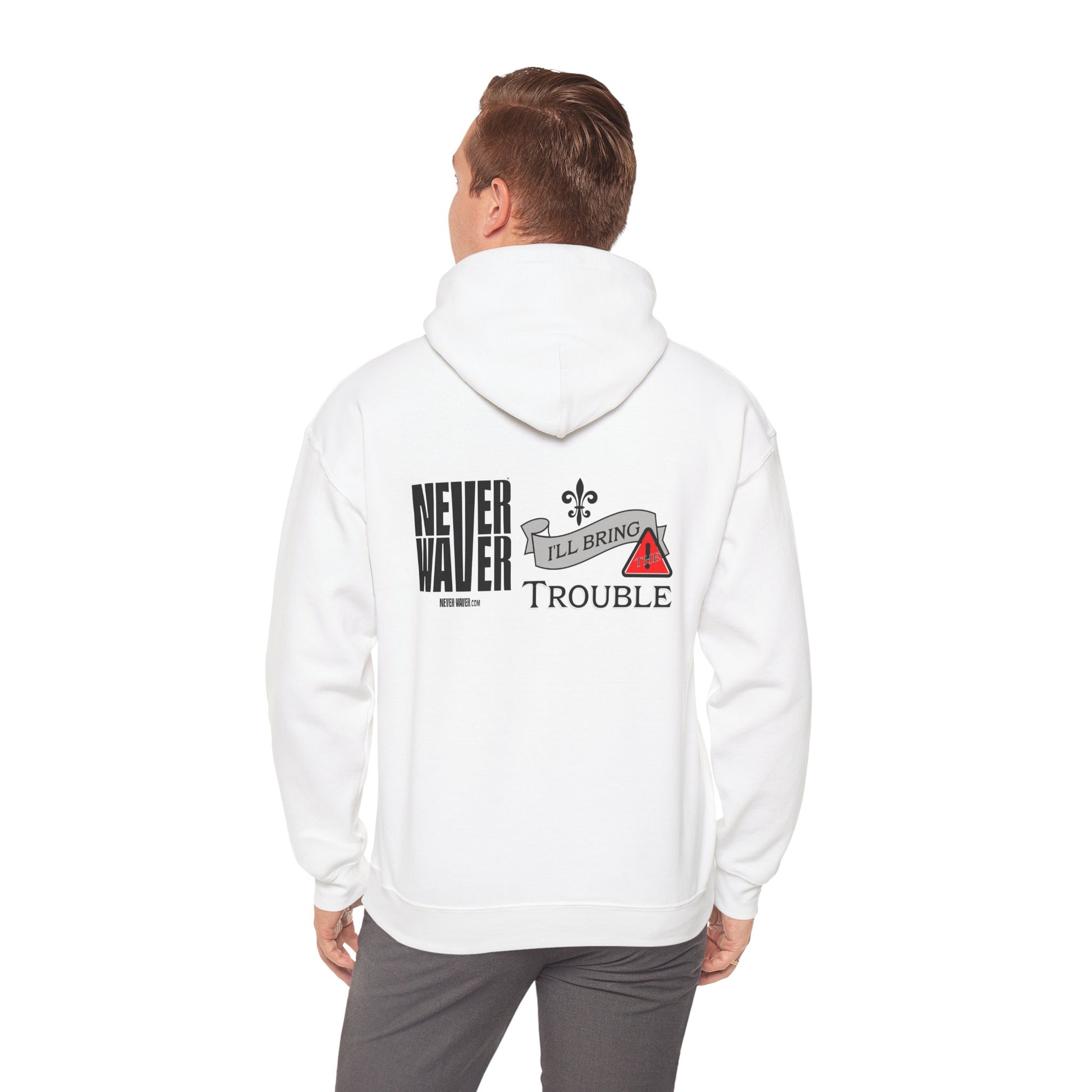 Unisex Heavy Blend™ Hooded Sweatshirt - "Never Waver I'll Bring The Trouble" Inspirational Hoodie - Never Waver
