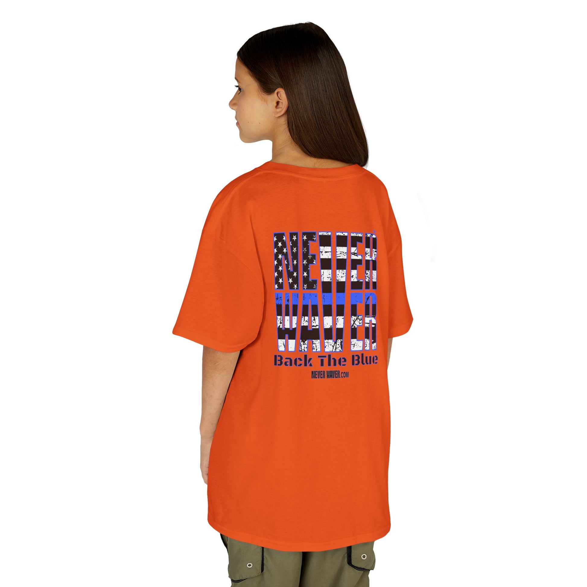 Never Waver Back The Blue  Kids Heavy Cotton™ Tee - Never Waver