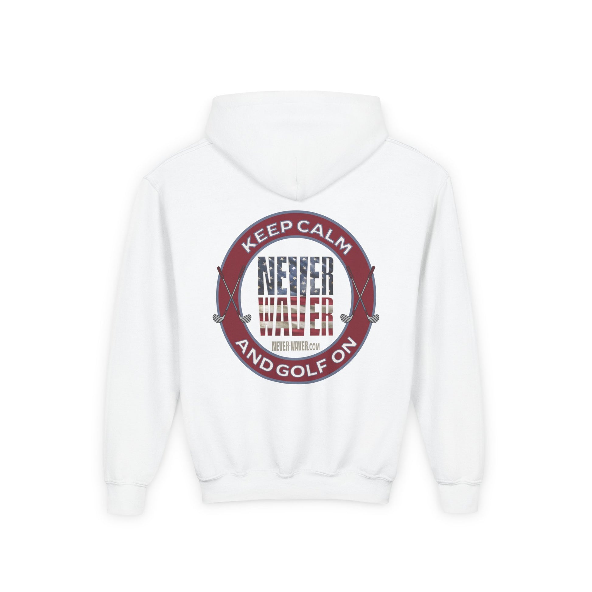 Youth Golf Hoodie - "Keep Calm Never Waver and Golf On" Sweatshirt for Young Golfers - Never Waver