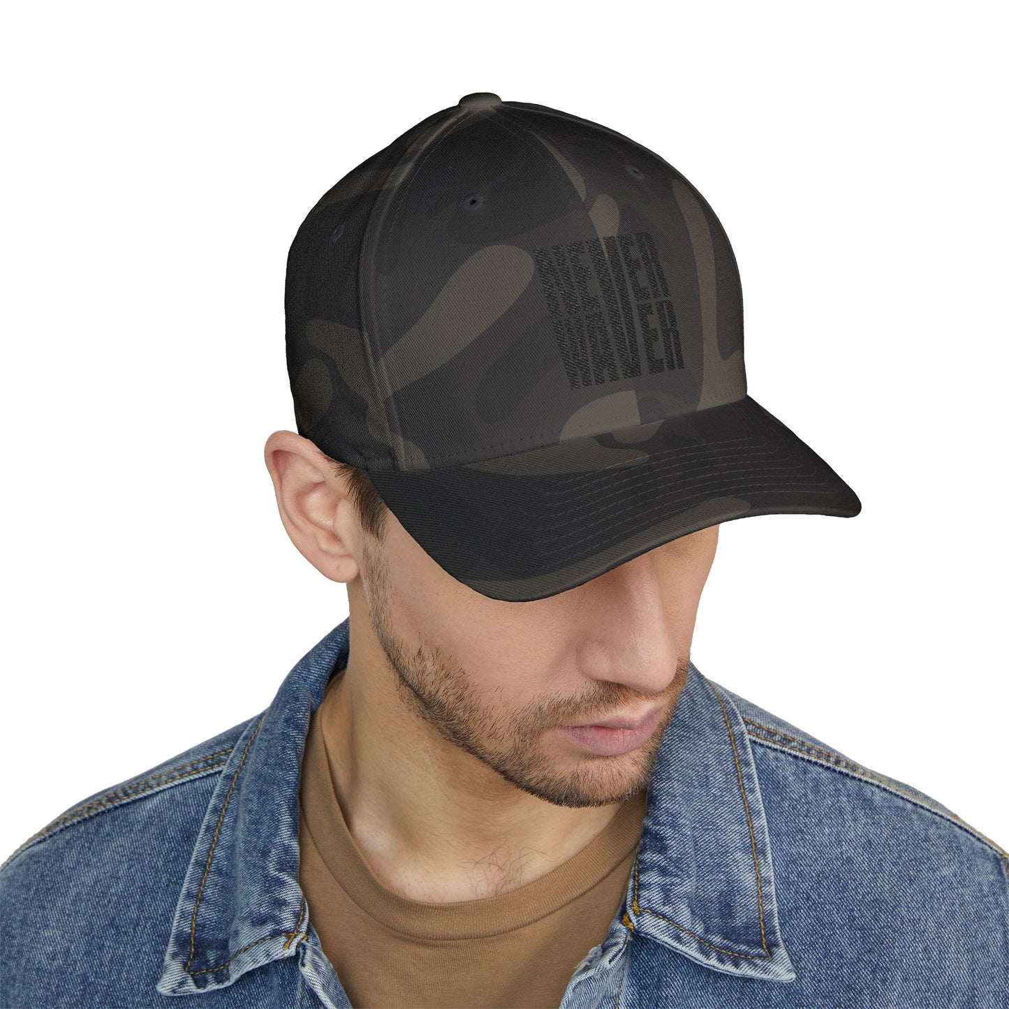 Never Waver Embroidered Cap - Structured White Baseball Hat for Motivation and Style